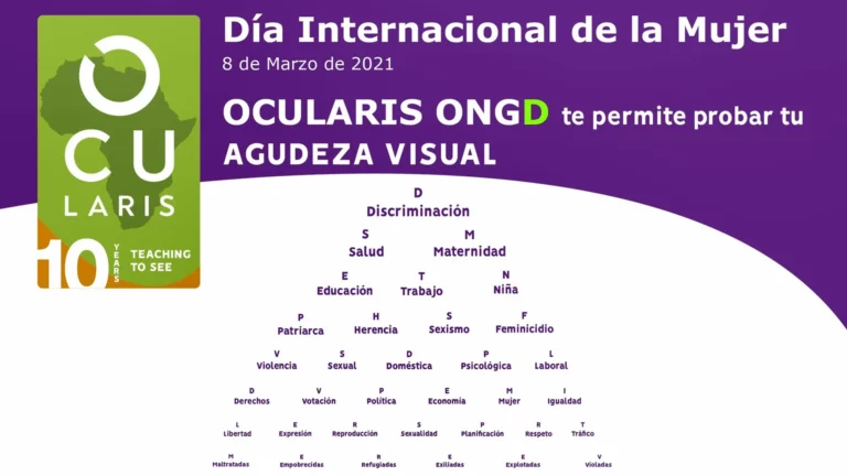 Cartell d'OCULARIS pel Dia Internacional de la Dona 2021 amb un optotip de paraules