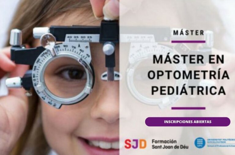 Cartell del Màster en Optometria Pediàtrica: nena amb una muntura de proves